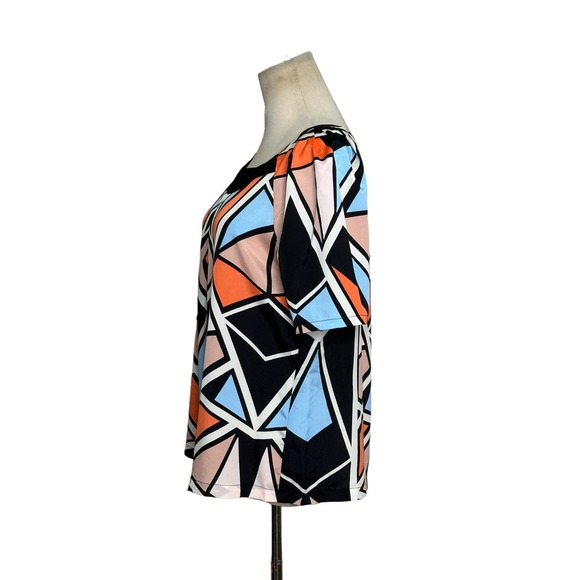 Glam black pink geometric print short sleeves blouse size Medium - Picture 6 of 8